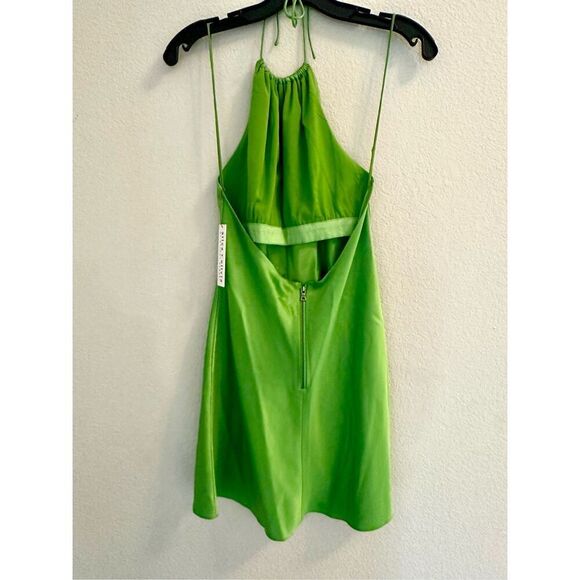 NWT Alice + Olivia Zumi A-Line Mini Dress With satin finish and halterneck desig - Picture 15 of 15